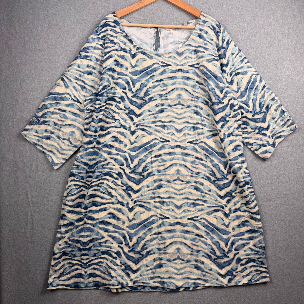 Soft Surroundings Dress Womens 2X Blue Zebra 100% Cotton 2CE00 Mercado Gauze NEW